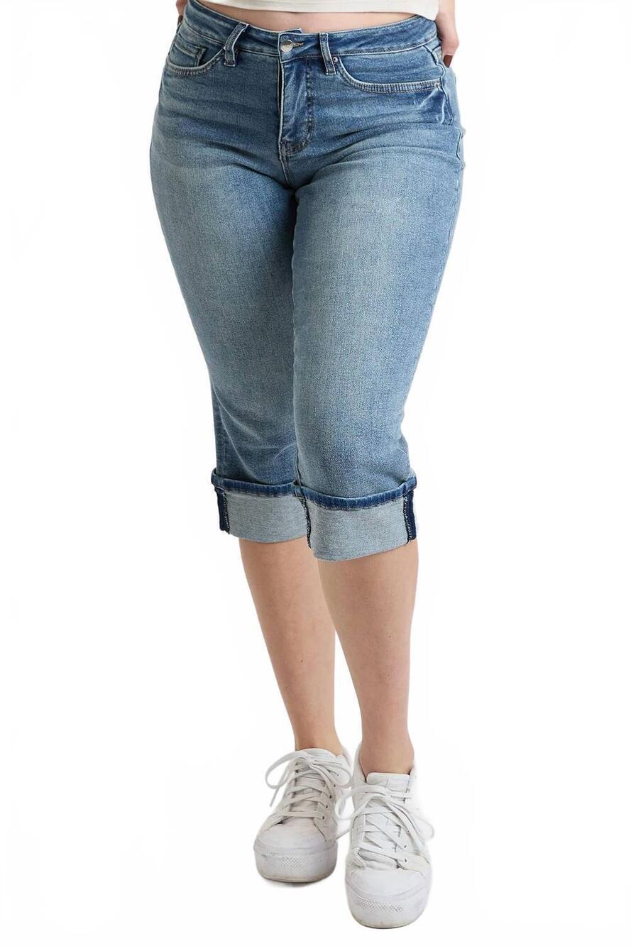NEW YMI mid rise premium stretch essential cuff capri pants in blue